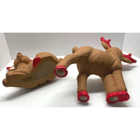 Vintage Kimple Mold Christmas Ceramic Reindeer Figurines Quilted Hand Painted - Picture 9 of 13